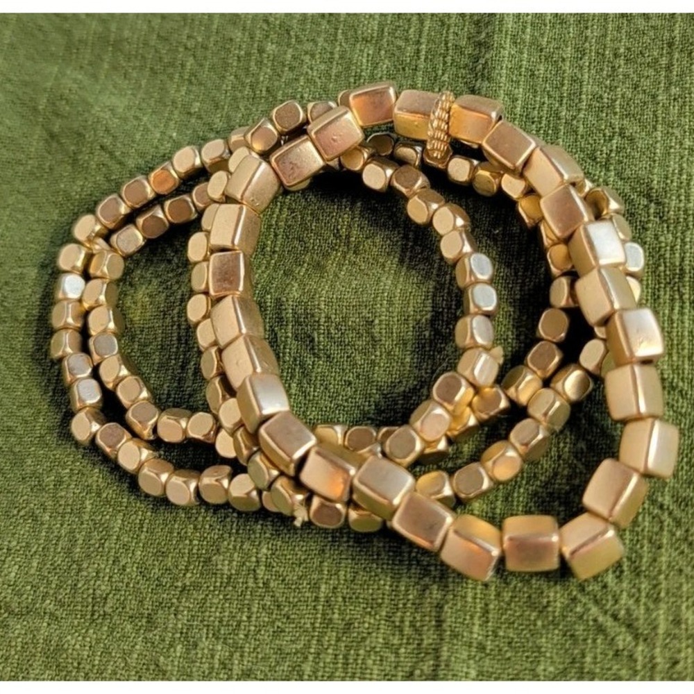 Marilyn Schiff Gold Tone Bracelet Stack Faceted Bead Stretch Layered Jewelry SET
